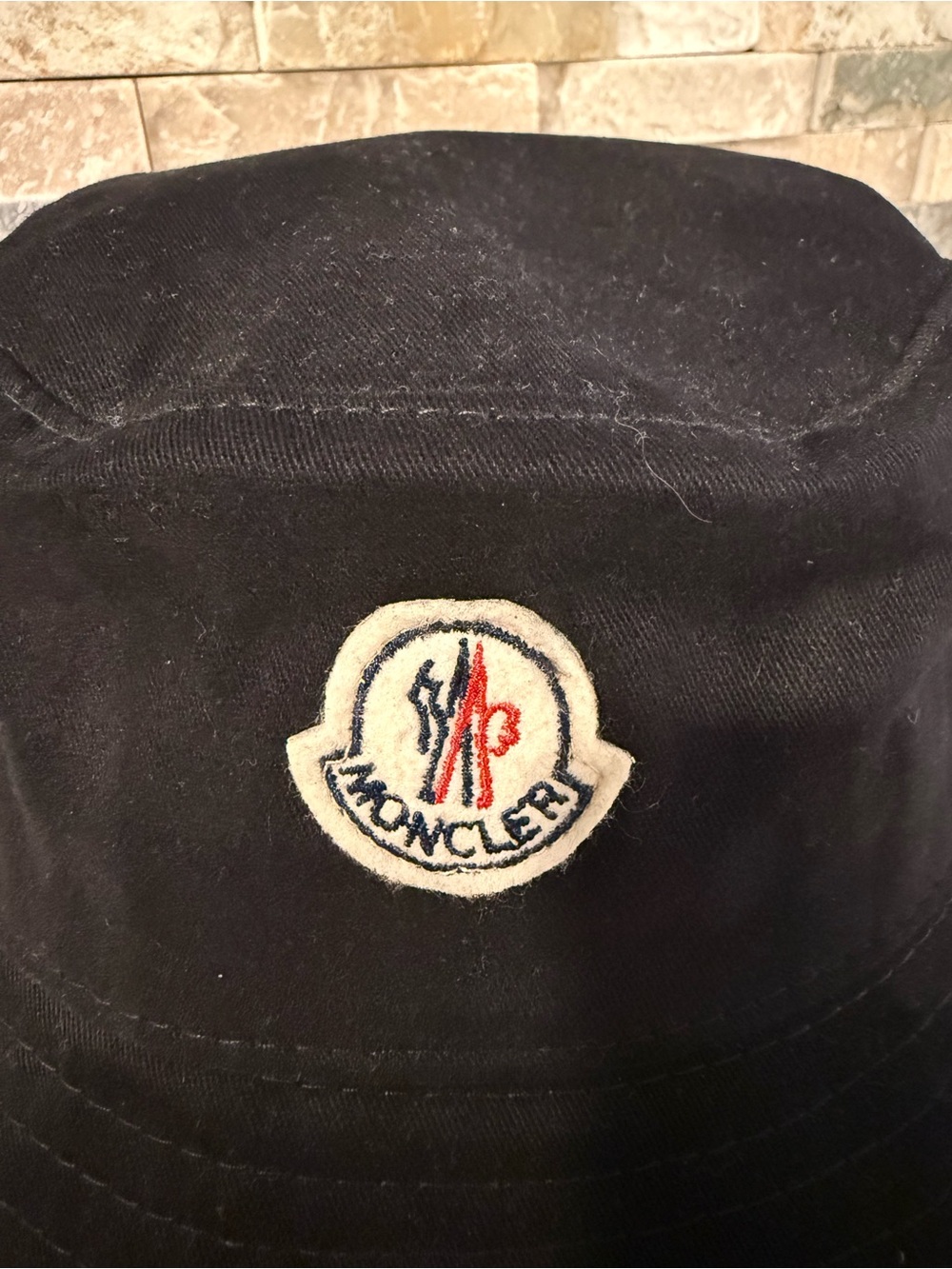 Moncler Black Bucket Hat with Embroidered Crest